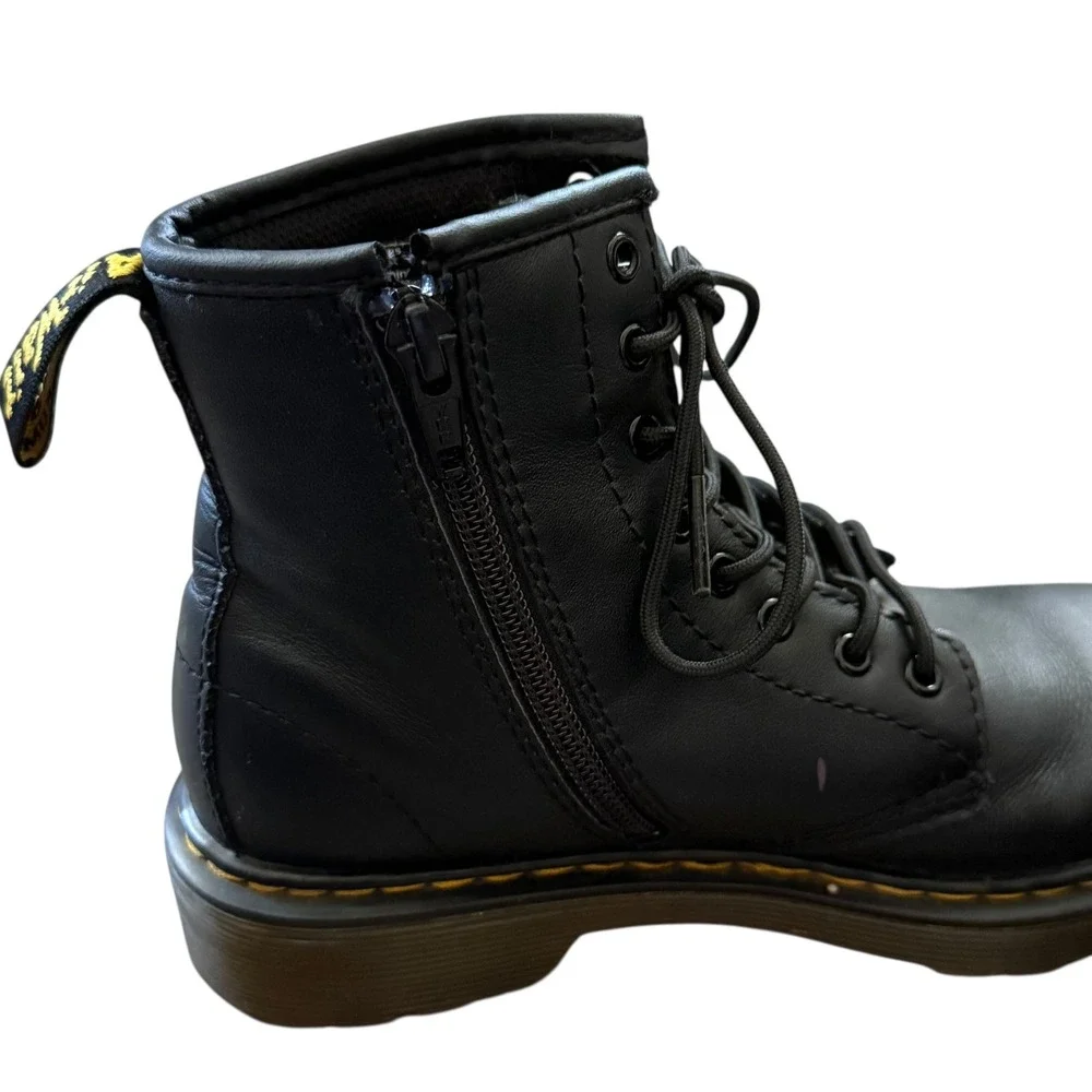 Kids Dr Martens Black Leather Combat‎ Boots Side Zip Lace Up Size 2 US